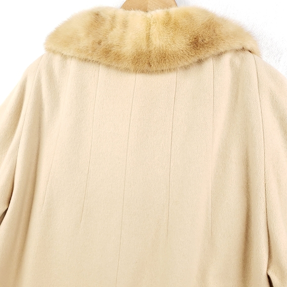Vintage 60s 100% Cashmere Women's Tan Winter Coat Fur Jacket - Picture 14 of 16